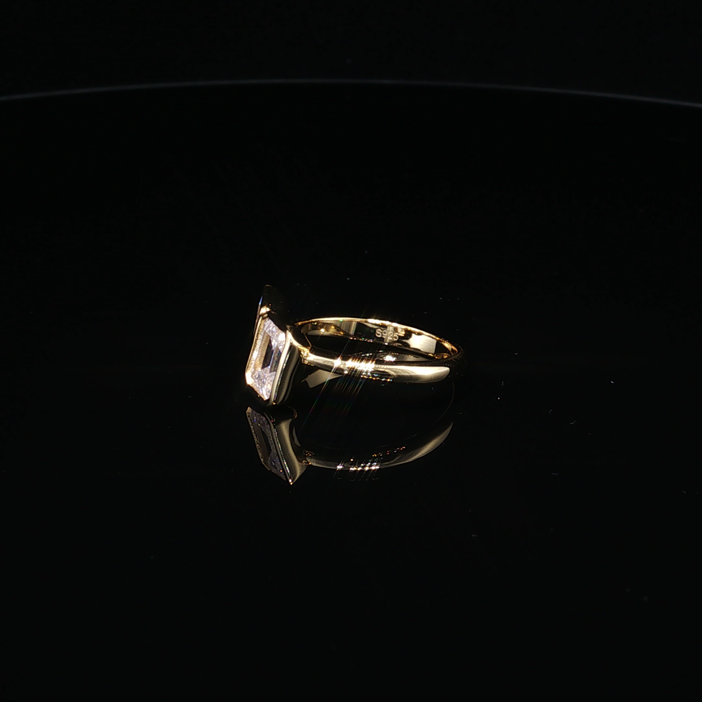 Yellow Gold Plated Silver 925 Toi et Moi Emerald and Pear Cut Zirconium Ring
