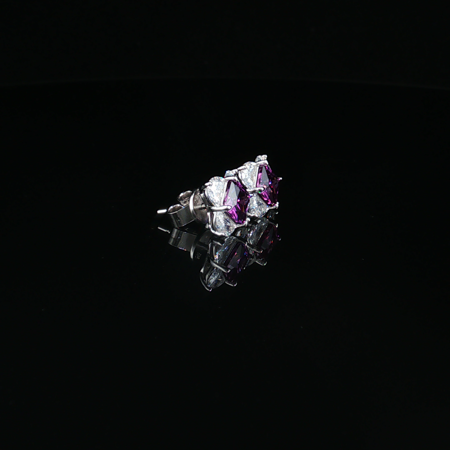 Square Amethyst and Cubic Zirconia Cluster Stud Earrings in Premium Sterling Silver