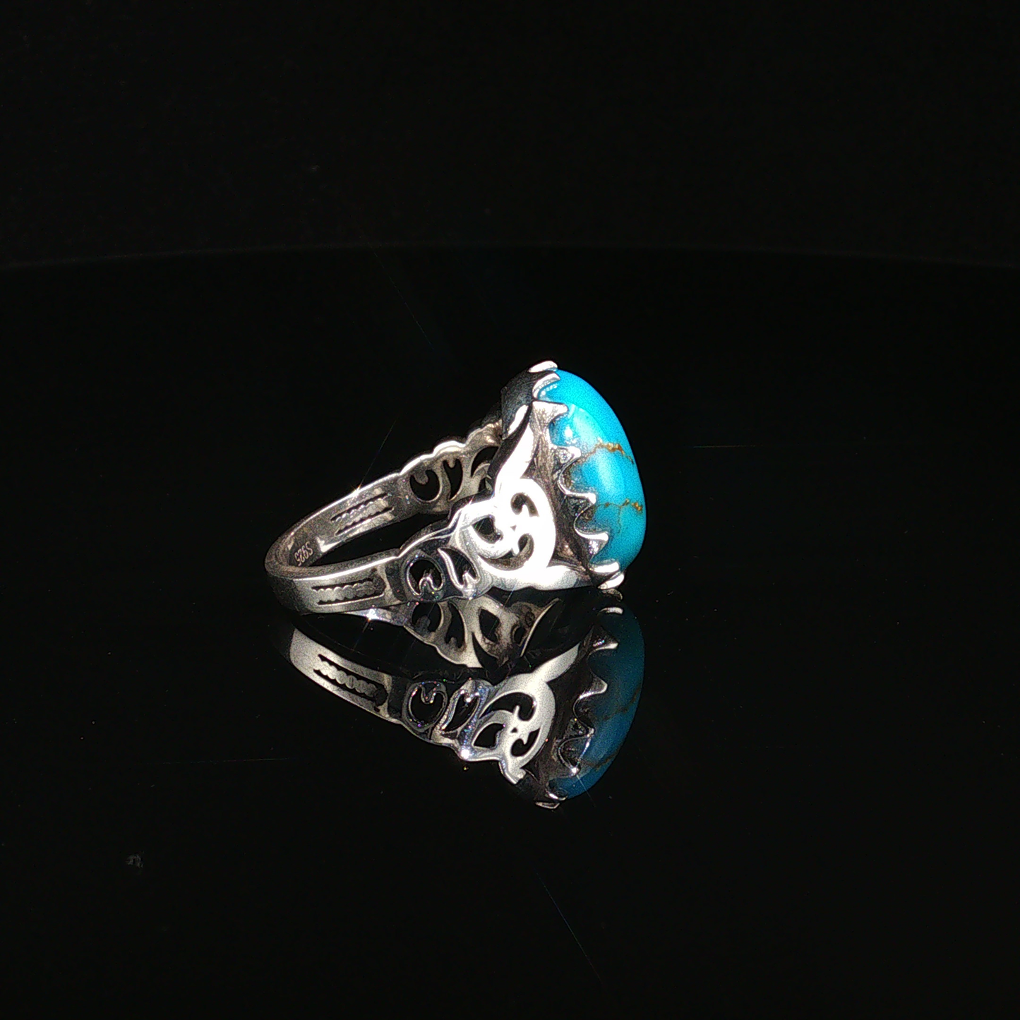 Oval Neshabour Turquoise Sterling Silver Statement Ring
