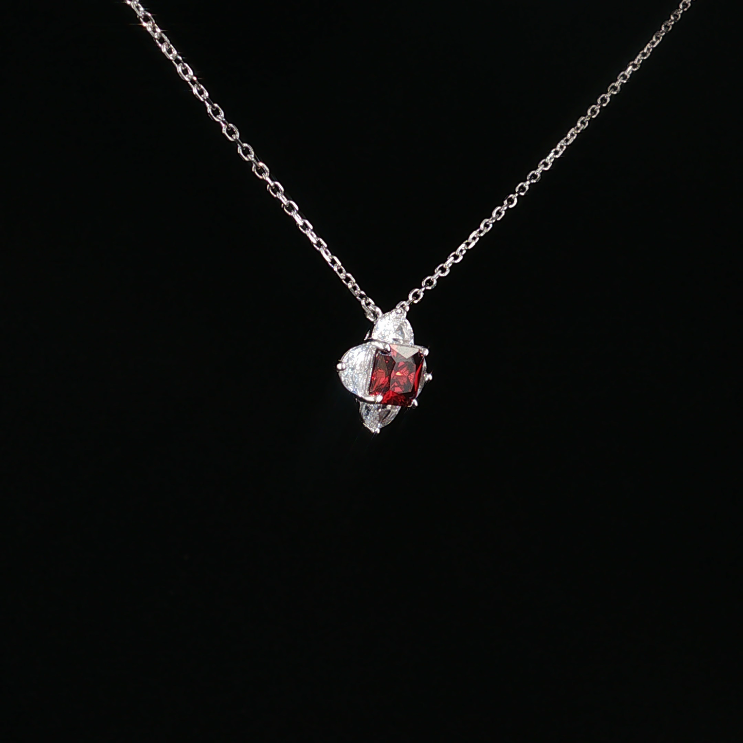 Garnet Clover Pendant Necklace in Sterling Silver