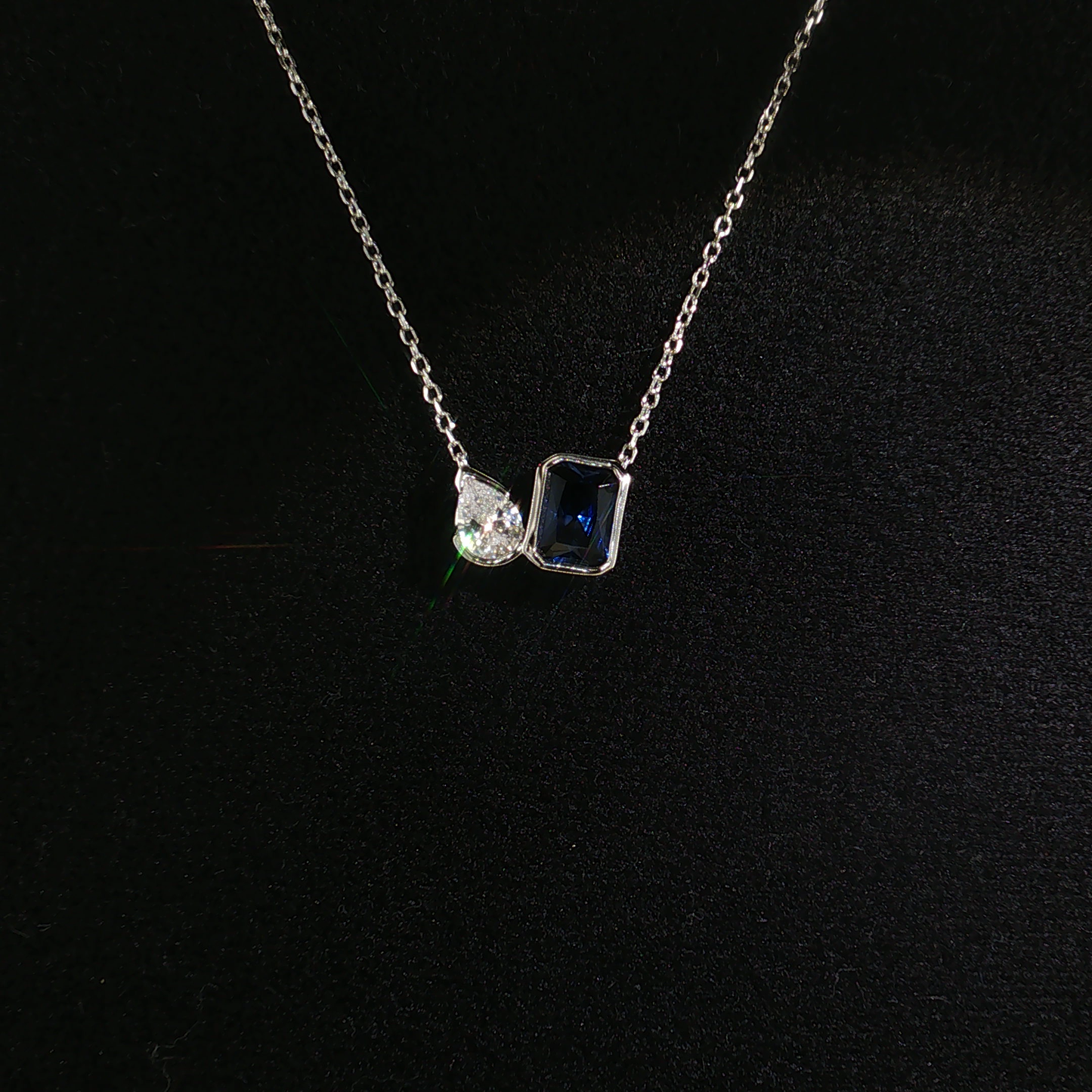Premium Silver Two-Stone Royal Blue Sapphire Pendant Necklace