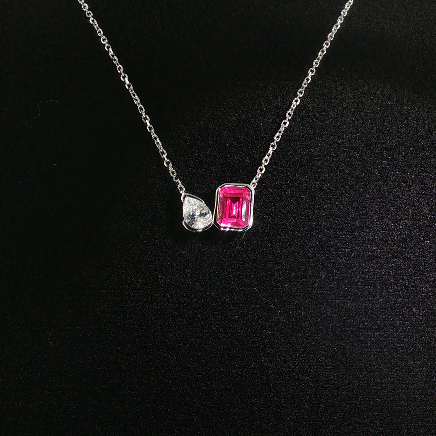 Emerald-Cut Alexandrite and Pear Accent Necklace in premium silver