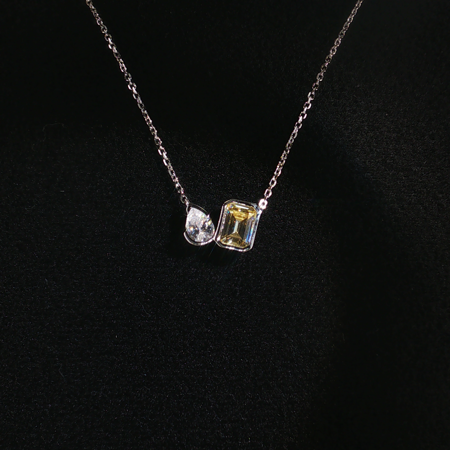Fancy Intense precious engineered Yellow Topaz and Pear-Cut Zirconia Necklace