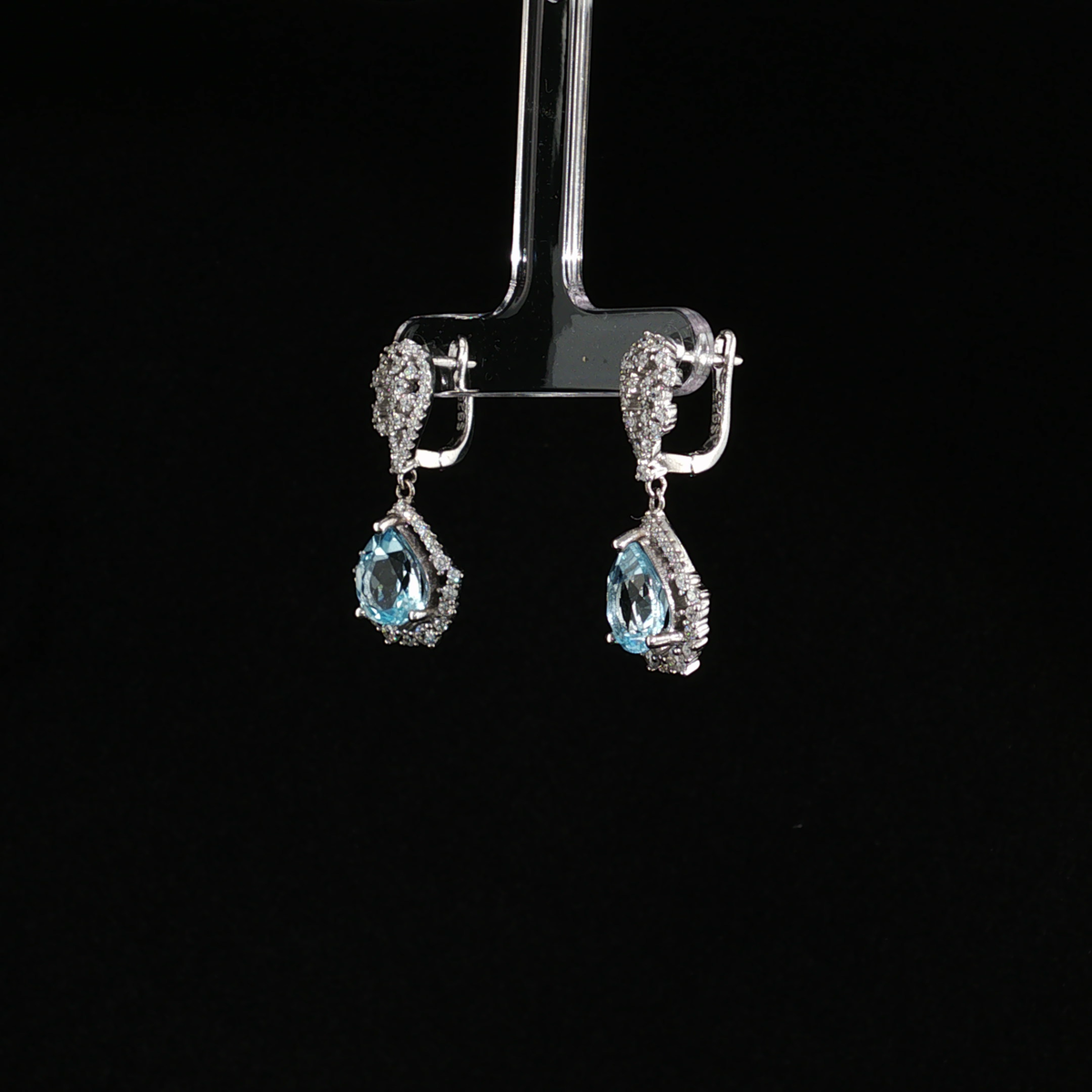 Topaz and Zirconia Halo Drop Earrings in Sterling silver 925