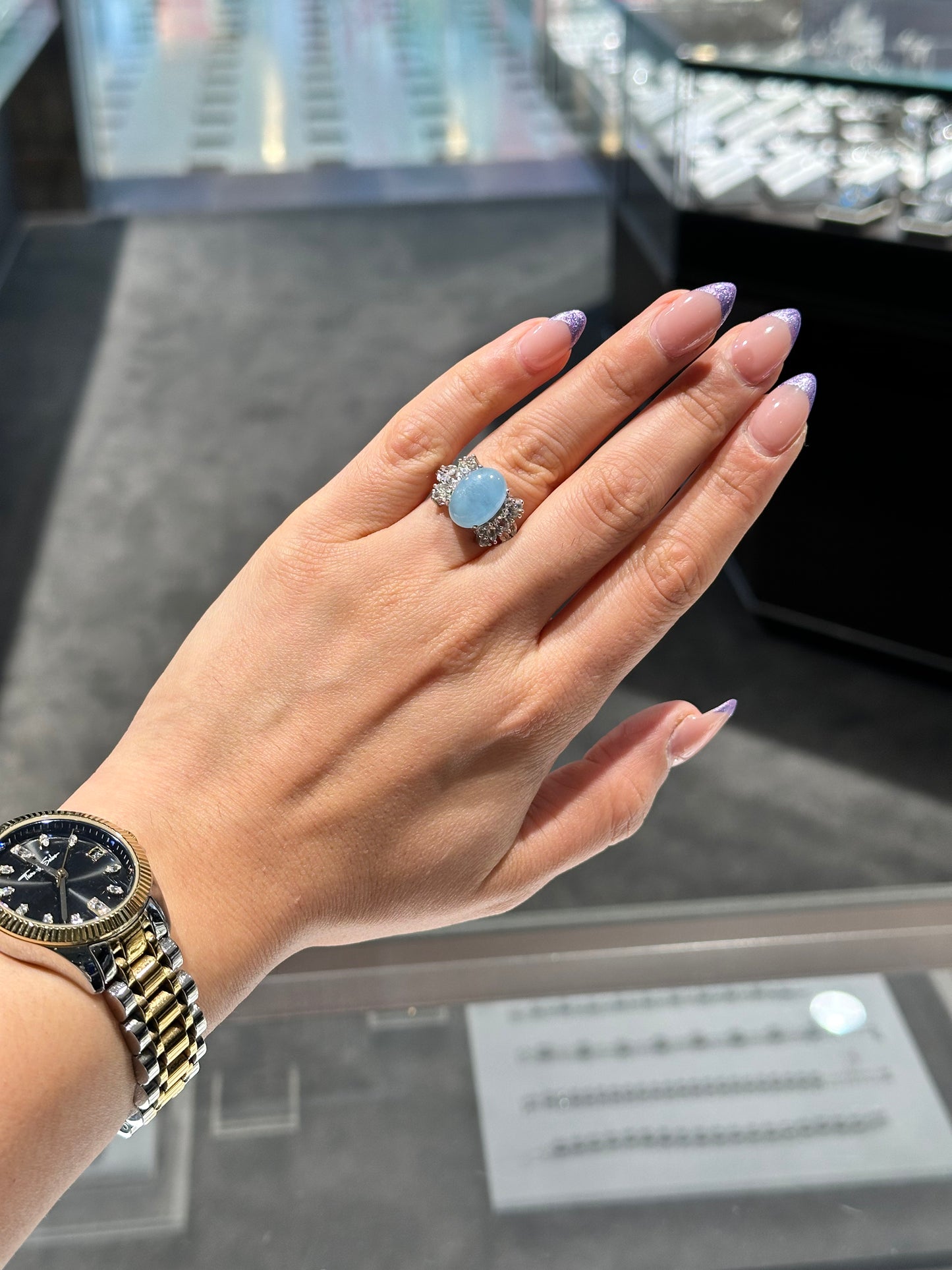 Aquamarine & Zirconium Ring