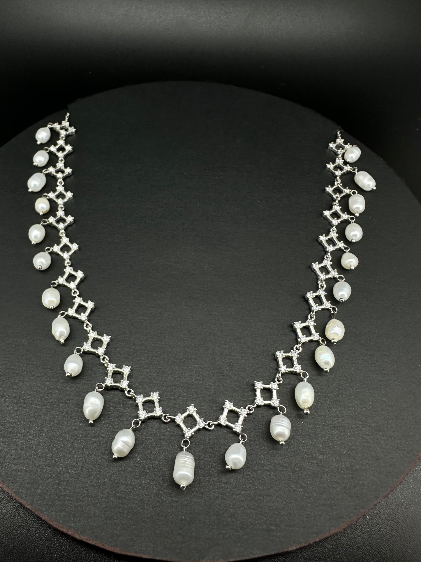 Silver Necklace With Natural Pearls and Zircone