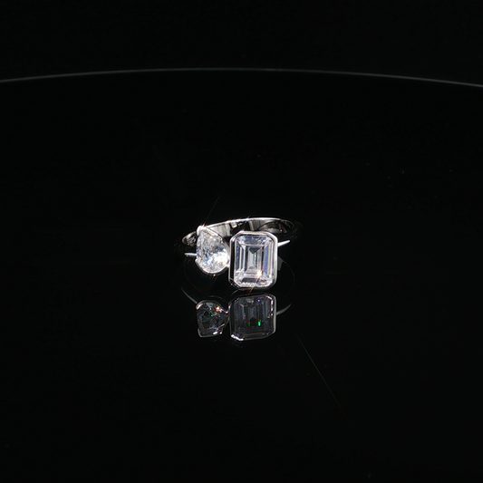 Emerald and Pear Cut Zirconium Ring in Premium Sterling Silver