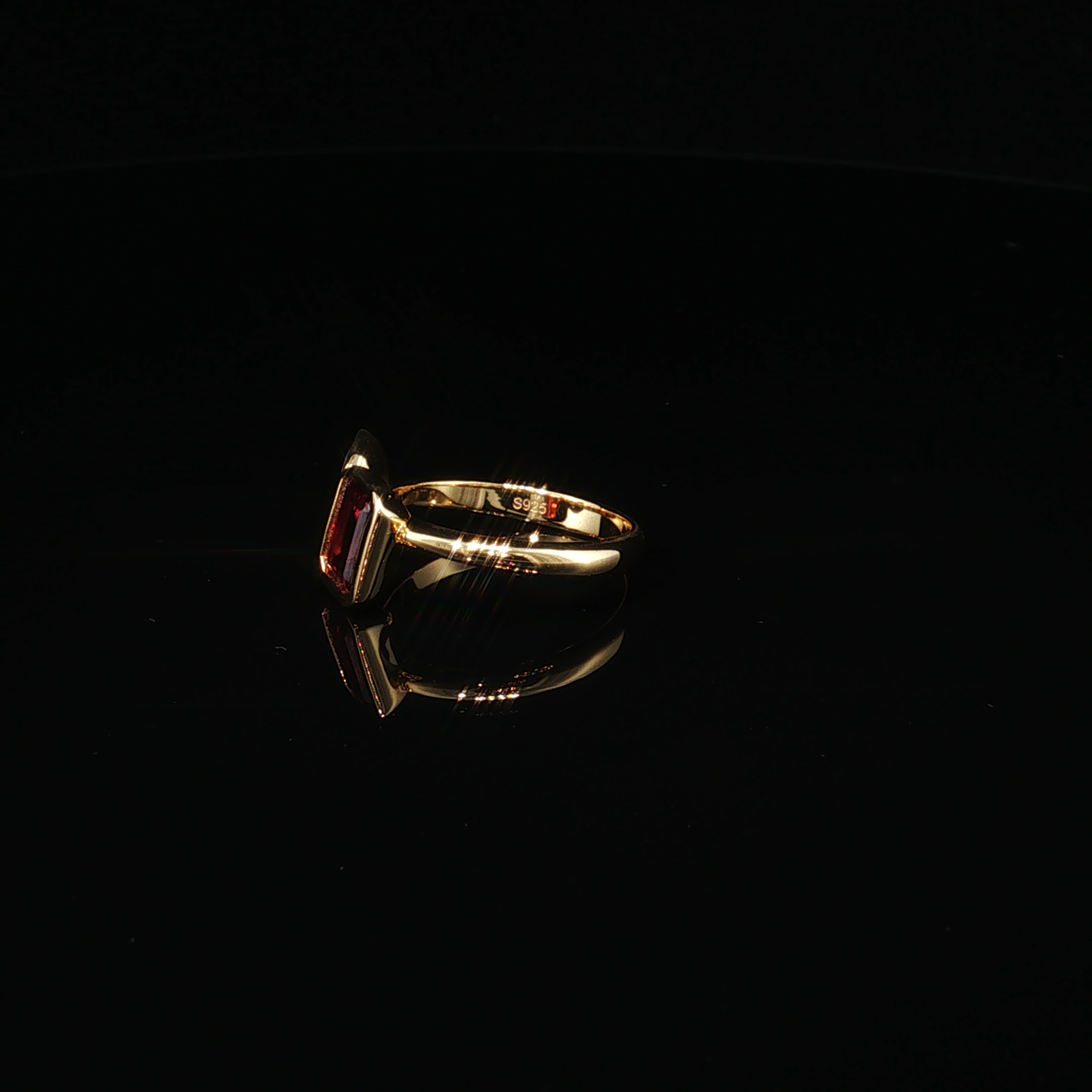 Emerald-Cut Garnet and Pear Zirconium Bypass Ring in Yellow Gold Luxe Premium Sterling Silver