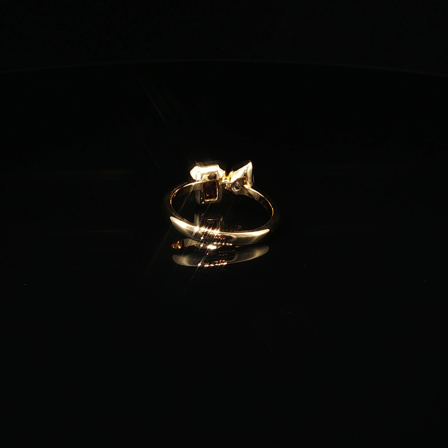 Emerald-Cut Garnet and Pear Zirconium Bypass Ring in Yellow Gold Luxe Premium Sterling Silver