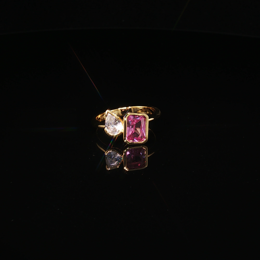 Emerald-Cut Tourmaline and Pear-Cut Zirconium Toi et Moi Ring