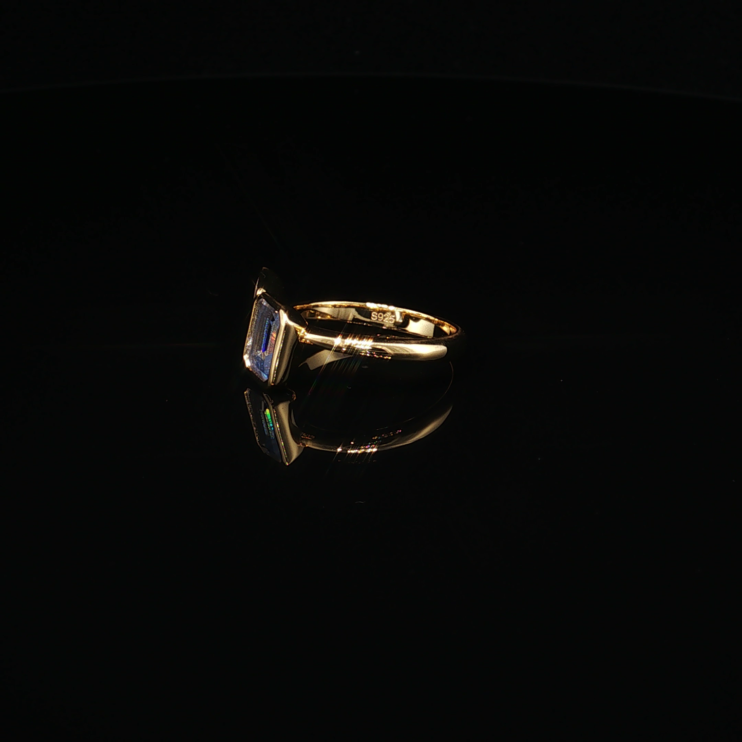 Aquamarine and Zirconium Yellow Gold Plated Premium Sterling Silver Toi et Moi Bypass Ring