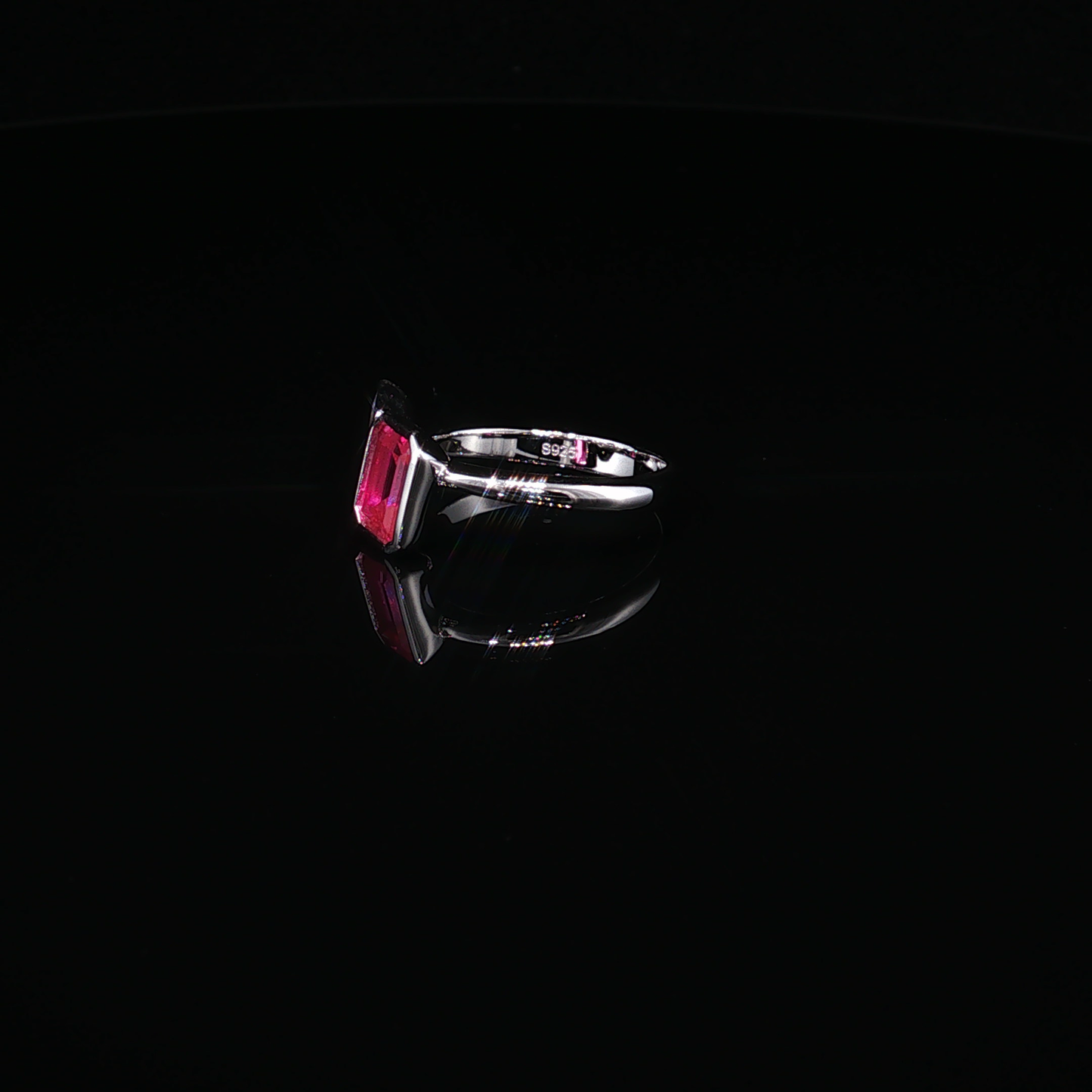 Emerald-Cut Pink Tourmaline and Pear-Shaped Zirconium Toi et Moi Ring in Premium Sterling Silver