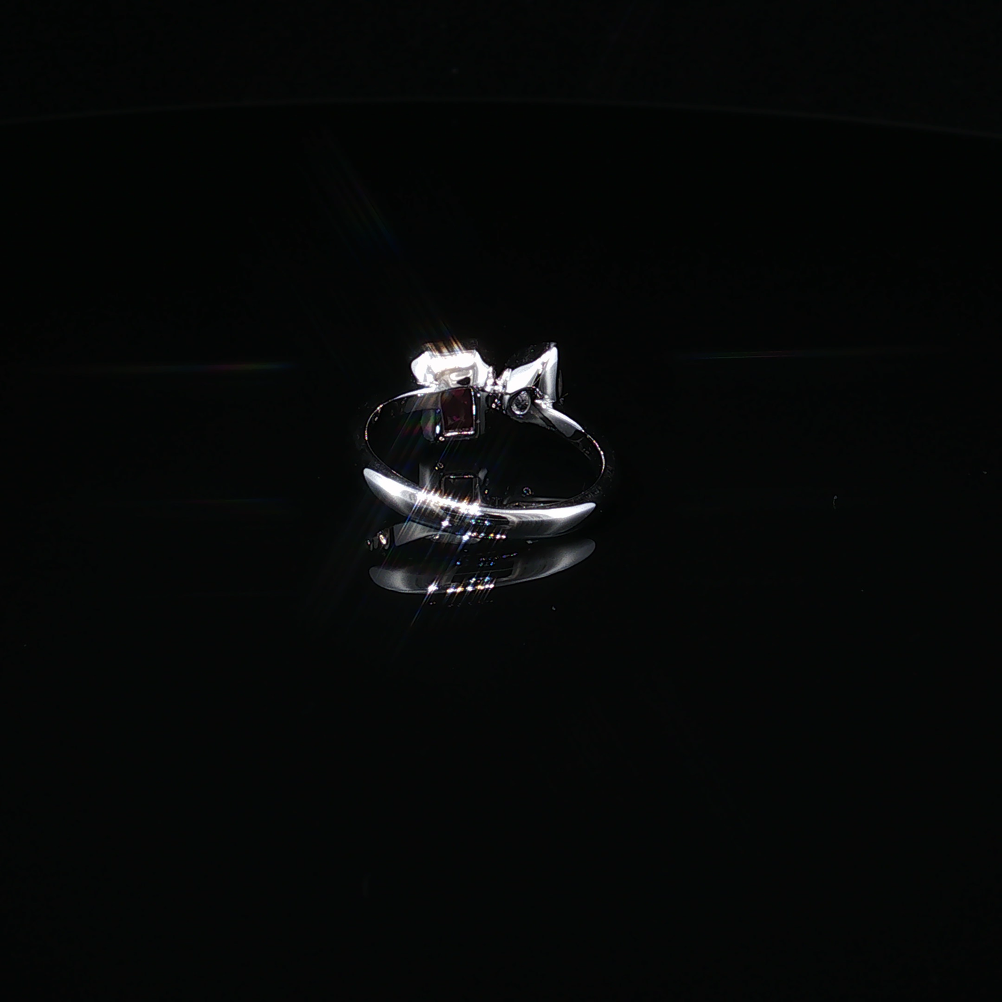 Emerald-Cut Pink Tourmaline and Pear-Shaped Zirconium Toi et Moi Ring in Premium Sterling Silver