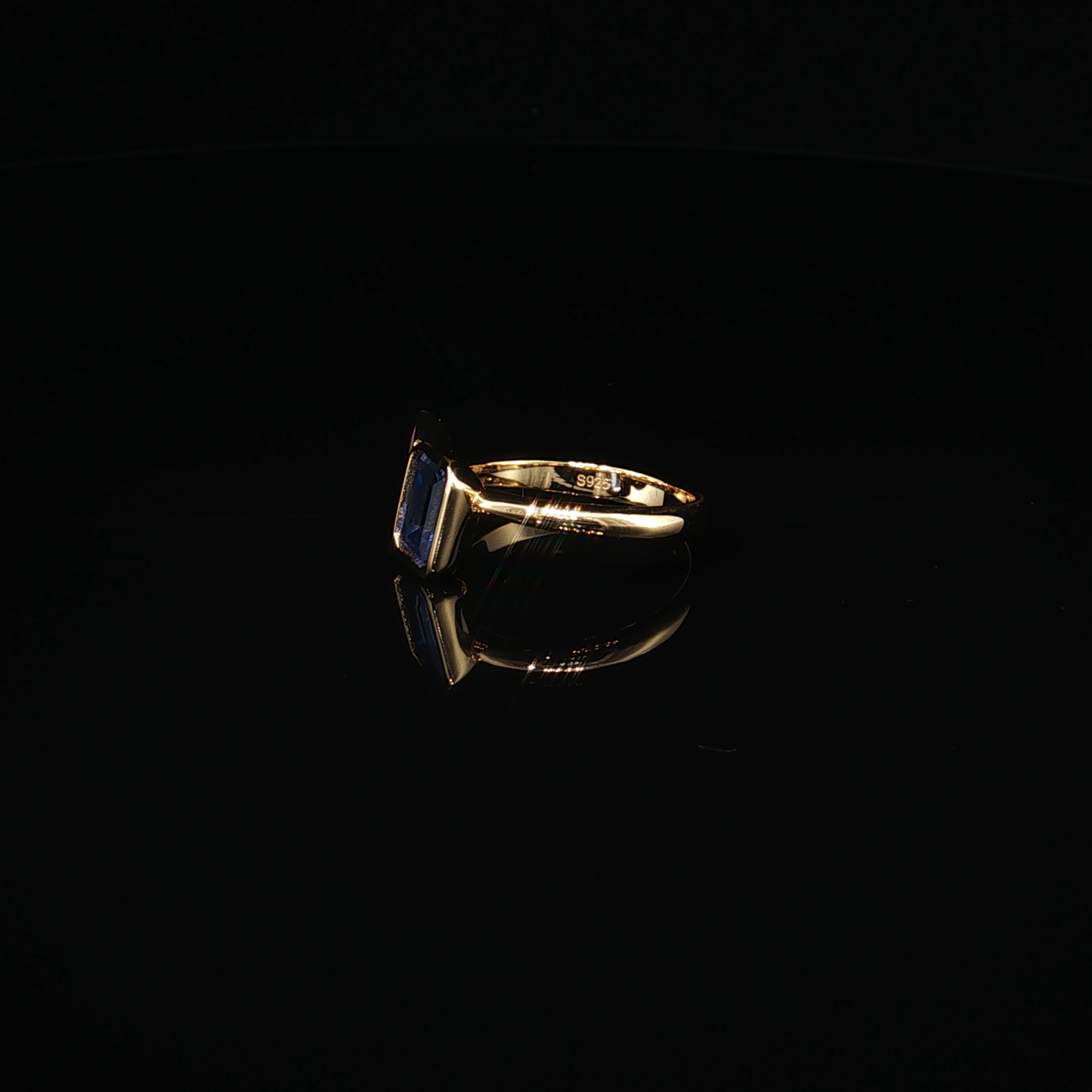 Emerald-Cut London Blue Topaz and Pear Zirconium Yellow Gold Plated Premium Sterling Silver Toi et Moi Ring