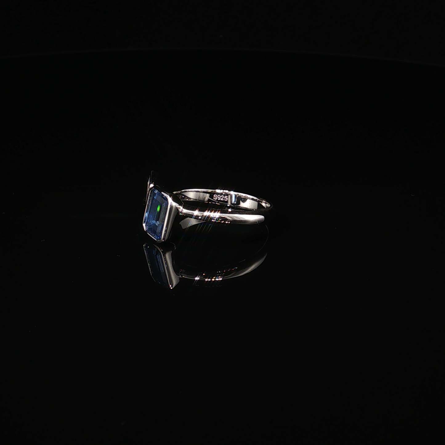 Premium Sterling Silver Toi et Moi Ring with Emerald-Cut London Blue Topaz and Pear Zirconium