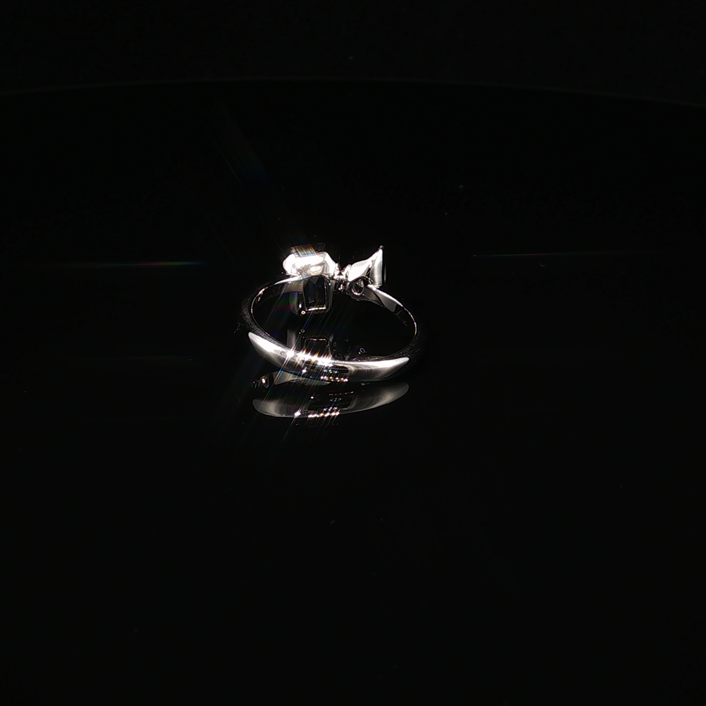 Premium Sterling Silver Toi et Moi Ring with Emerald-Cut London Blue Topaz and Pear Zirconium