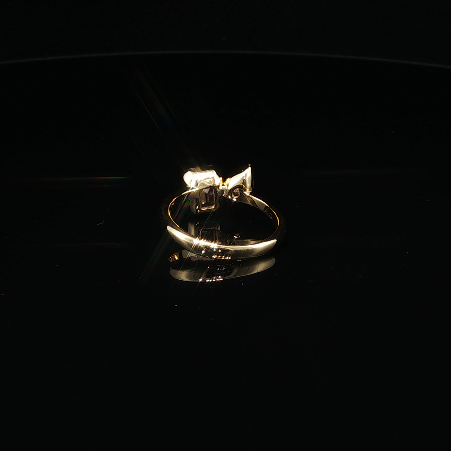 Yellow Gold Plated Silver 925 Toi et Moi Emerald and Pear Cut Zirconium Ring