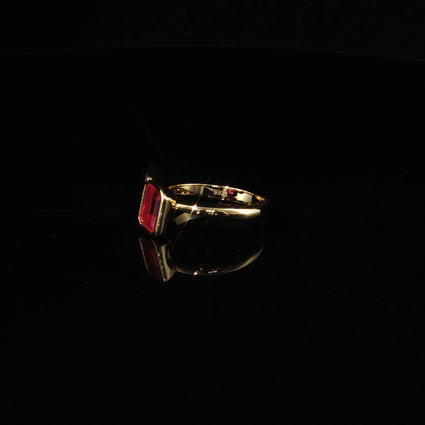 Emerald-Cut Ruby and Pear-Cut Zirconium Toi et Moi Ring in Yellow Gold Plated Premium Sterling Silver