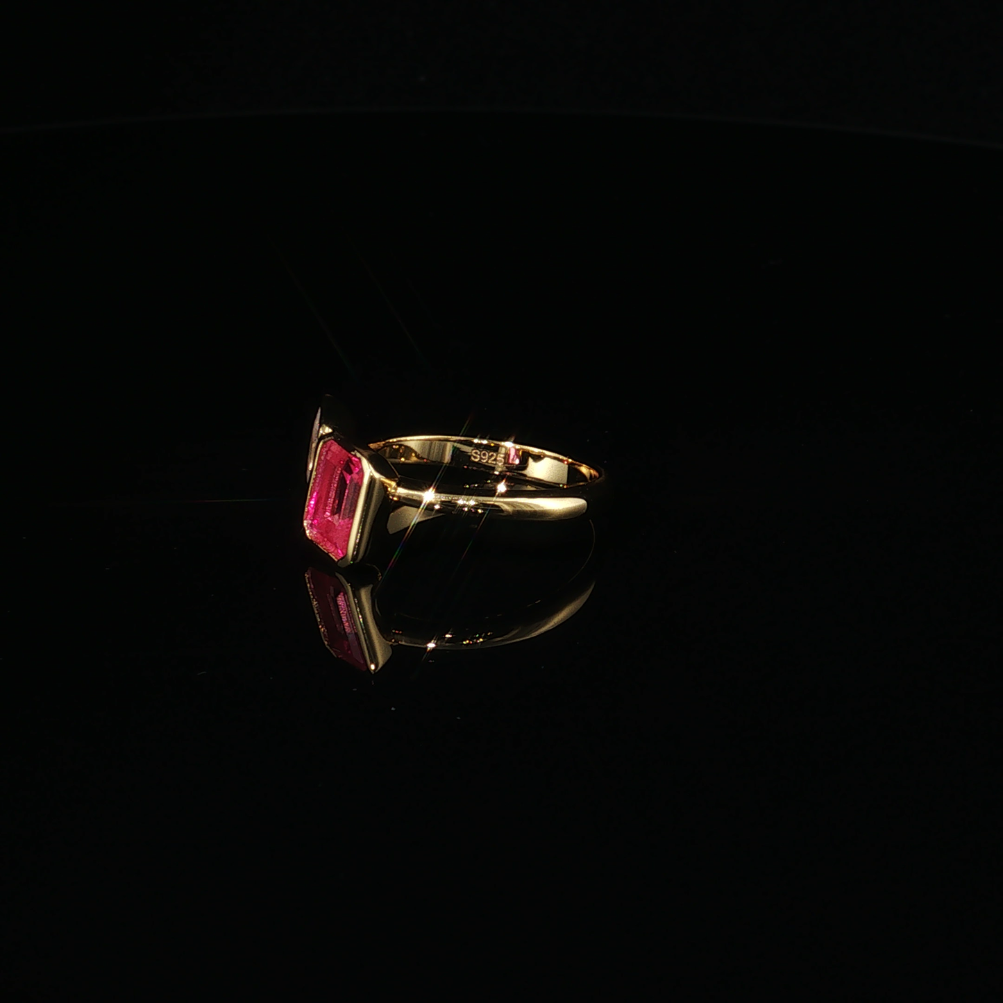 Yellow Gold Plated Premium Sterling Silver Toi et Moi Bypass Ring with Emerald-Cut Tourmaline and Pear Zirconium