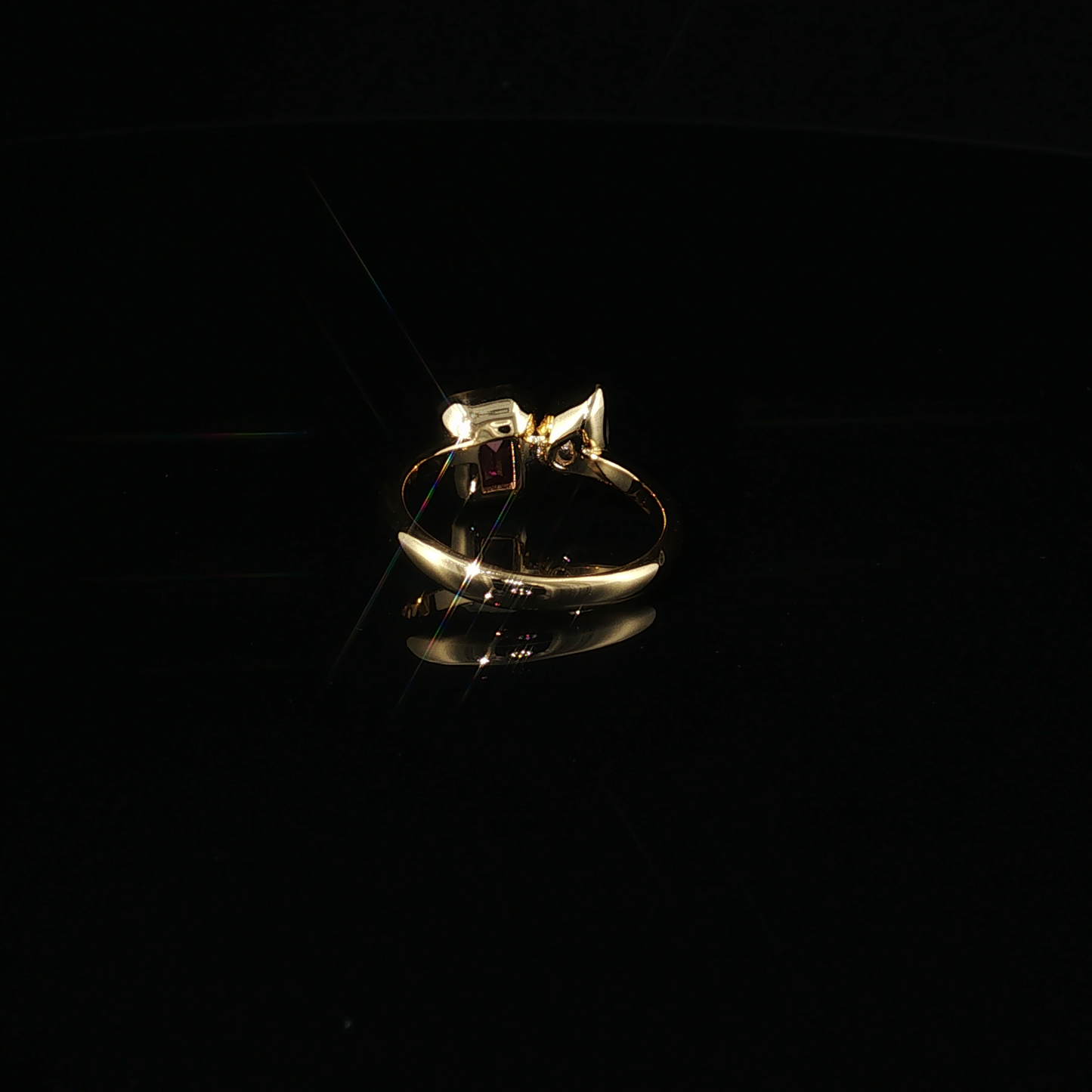 Yellow Gold Plated Premium Sterling Silver Toi et Moi Bypass Ring with Emerald-Cut Tourmaline and Pear Zirconium