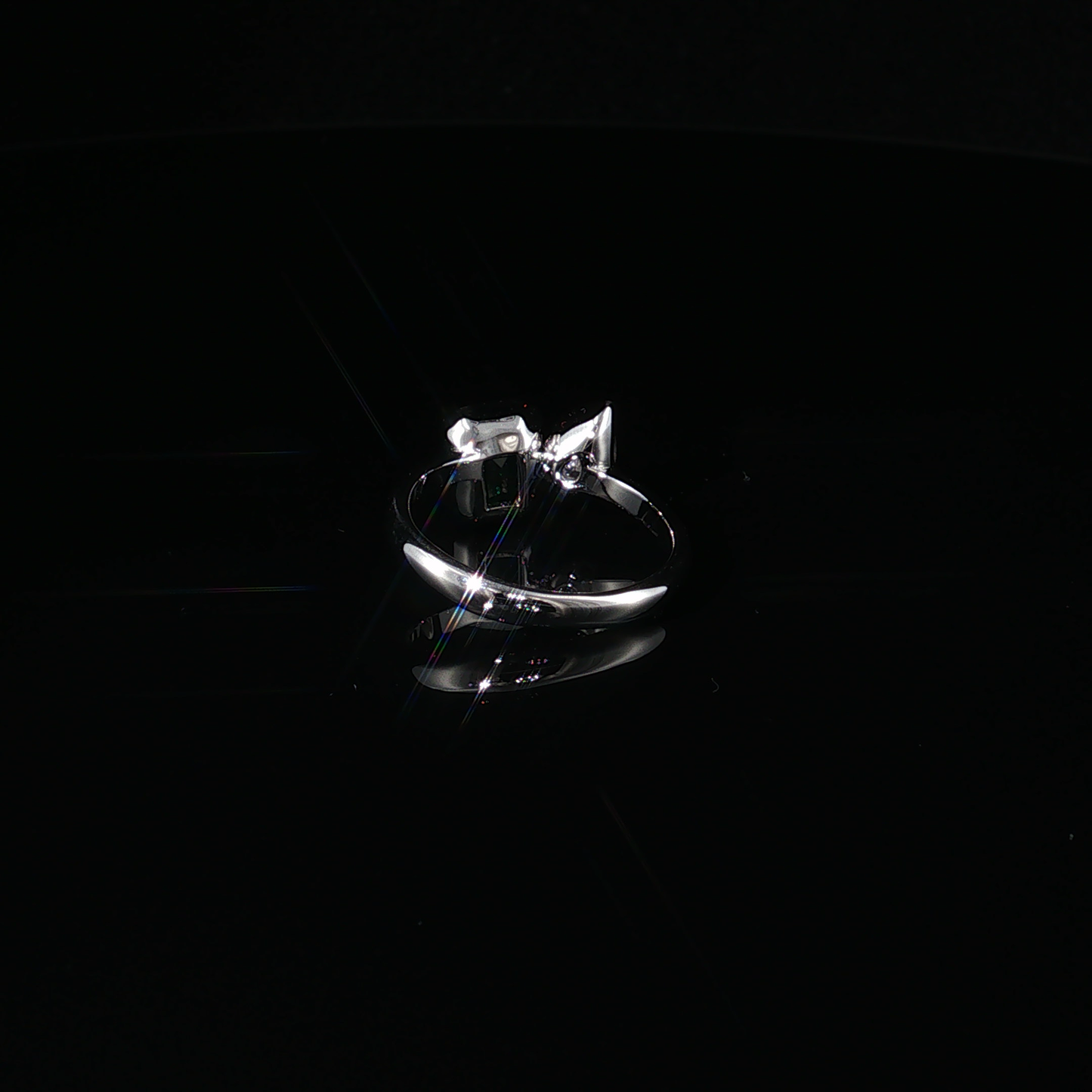 Emerald and Pear Diamond Bypass Ring in Premium Sterling Silver