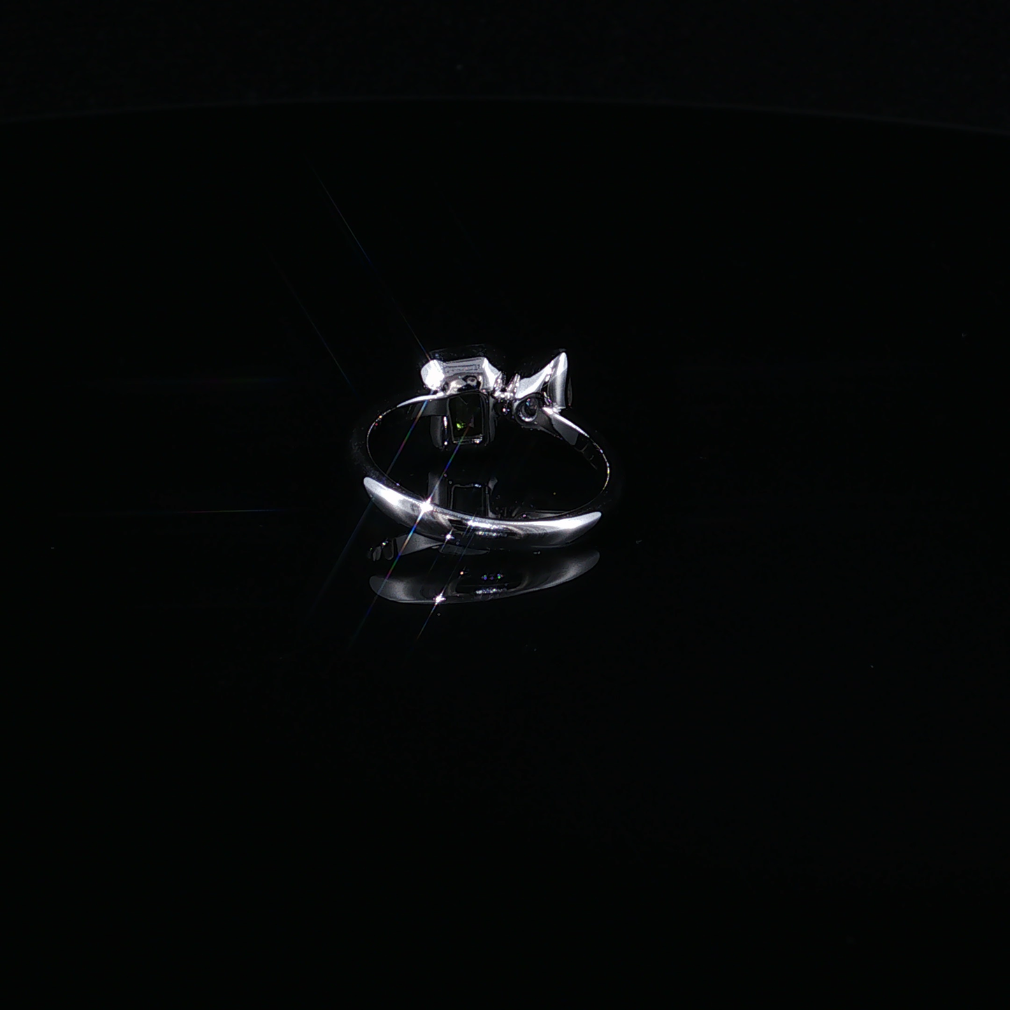 Bypass Duo-Stone Ring with Emerald-Cut Peridot and Pear Zirconium