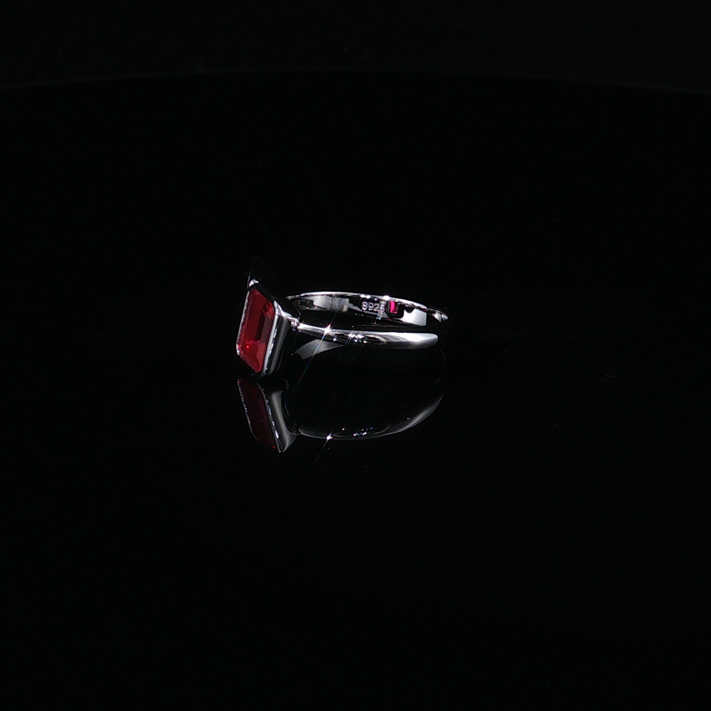 Emerald-Cut Ruby and Pear Zirconium Two-Stone Cocktail Ring in Silver 925