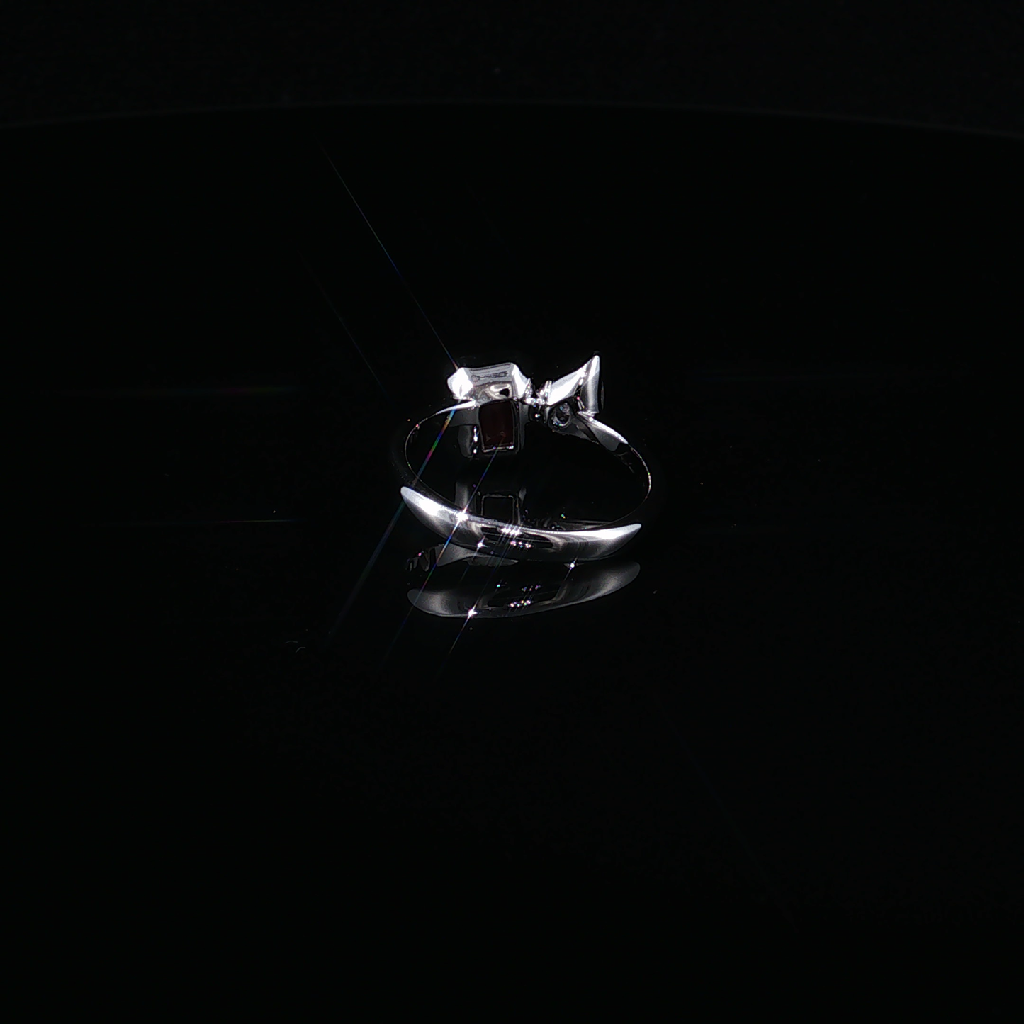 Emerald-Cut Ruby and Pear Zirconium Two-Stone Cocktail Ring in Silver 925