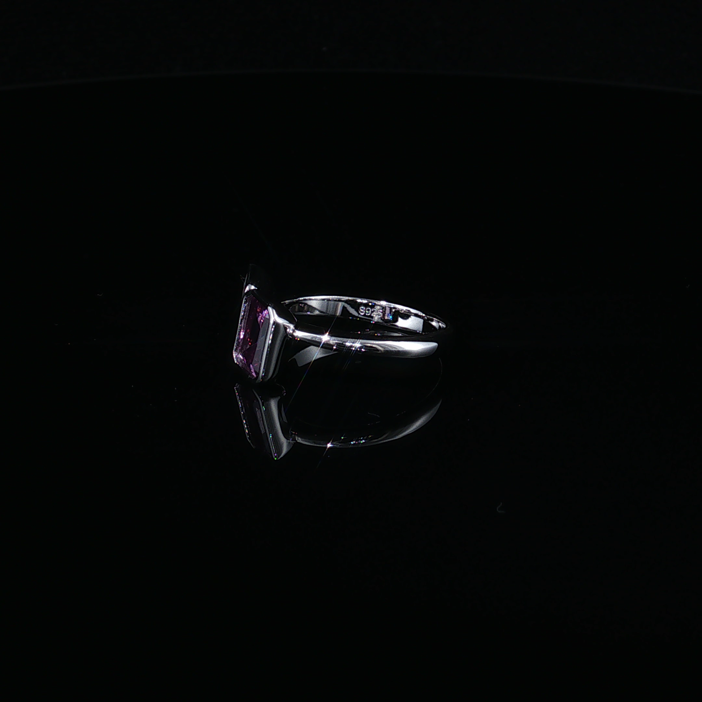 Premium Sterling Silver  Toi et Moi Ring with Emerald-Cut Alexandrite and Pear-Cut  White Zirconium