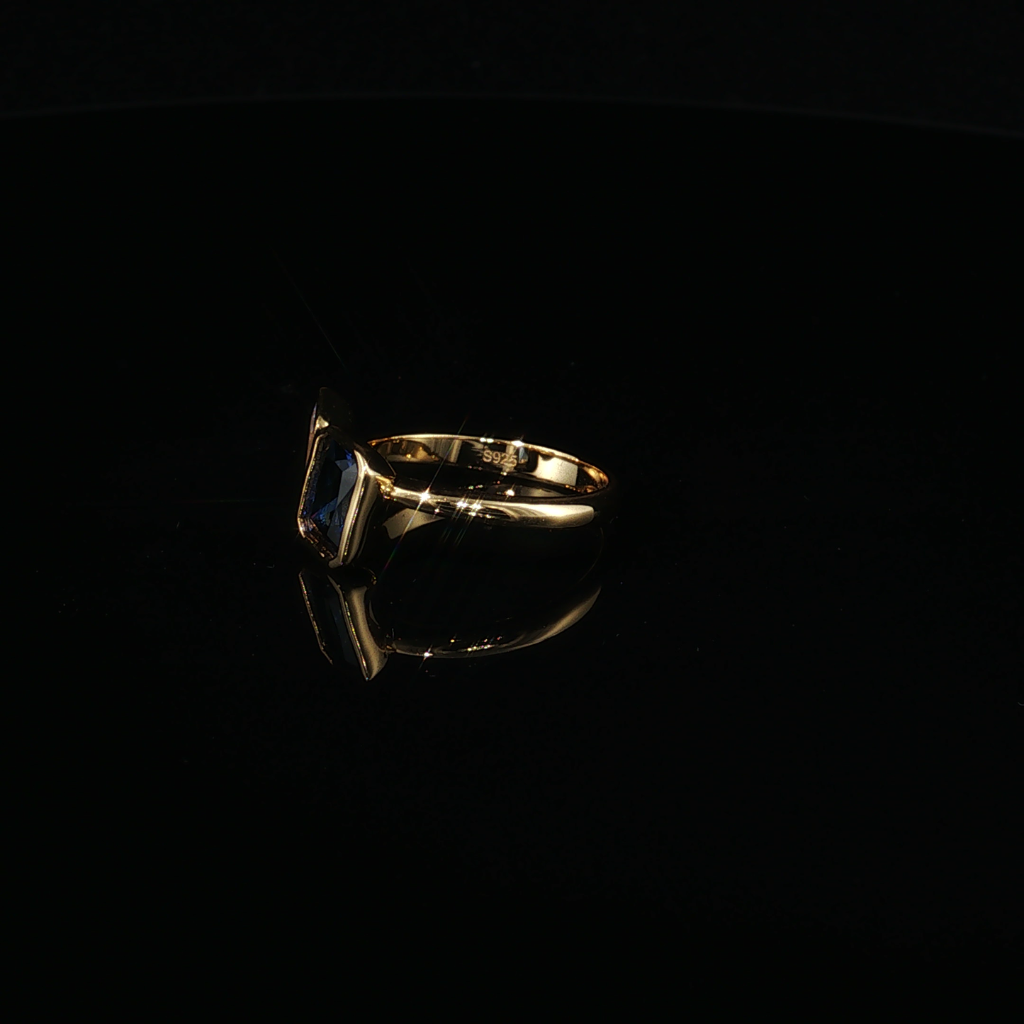 Emerald-Cut Blue Sapphire and Pear-Cut Zirconium Toi et Moi Ring in Luxe Yellow Gold Premium Sterling Silver