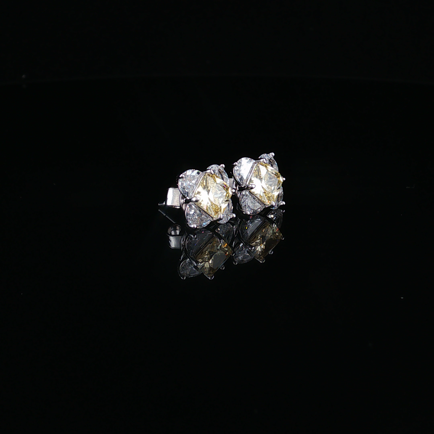 Yellow topaz and Heart Cut zircoinum Cluster Earrings