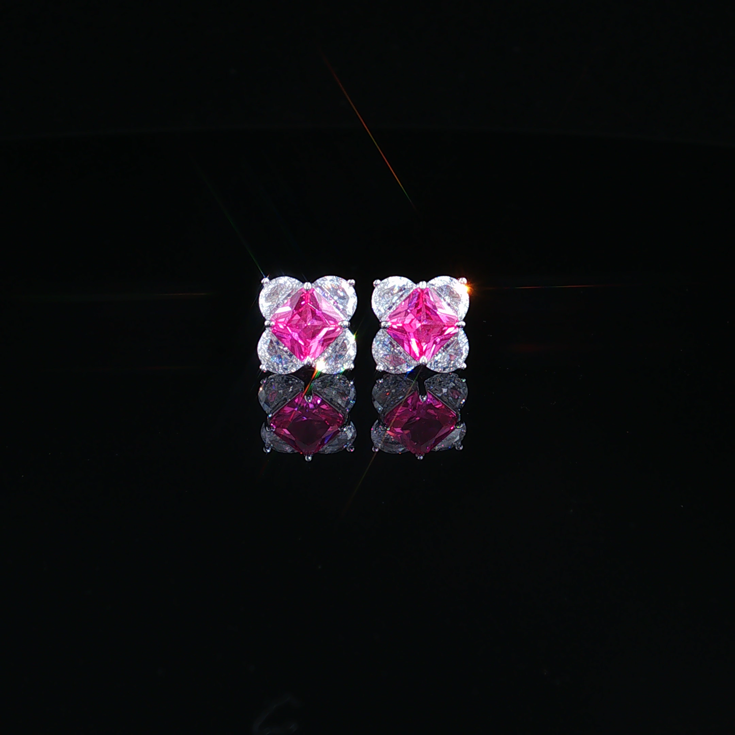 Square Alexandrite and Cubic Zirconia Cluster Stud Earrings in Premium Sterling Silver