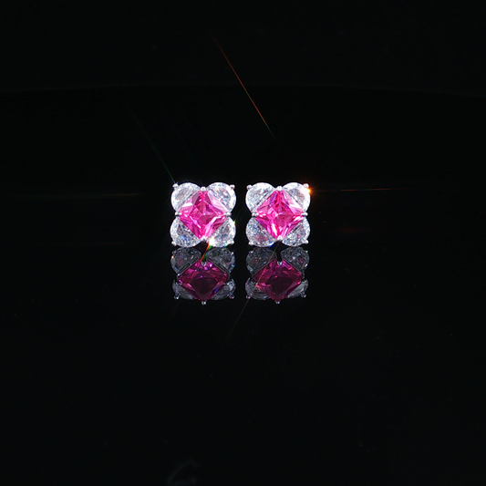 Square Alexandrite and Cubic Zirconia Cluster Stud Earrings in Premium Sterling Silver