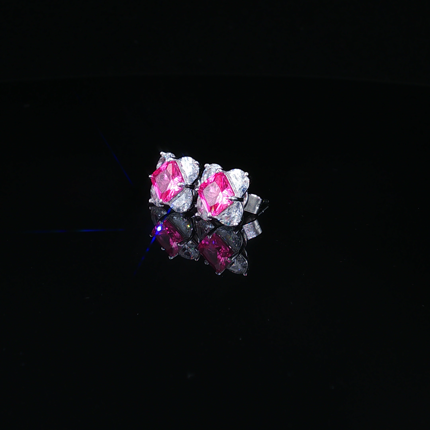 Square Alexandrite and Cubic Zirconia Cluster Stud Earrings in Premium Sterling Silver