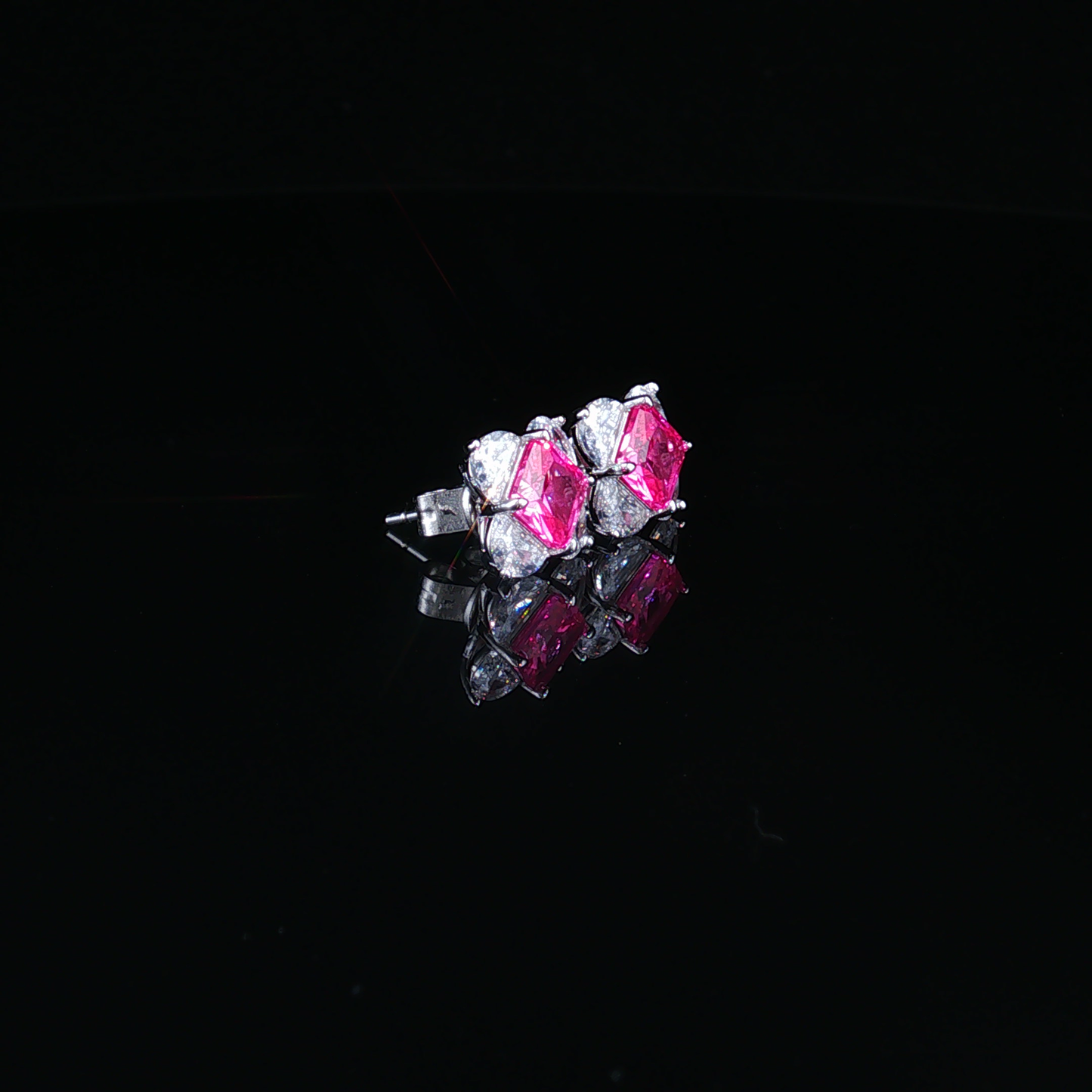 Square Alexandrite and Cubic Zirconia Cluster Stud Earrings in Premium Sterling Silver