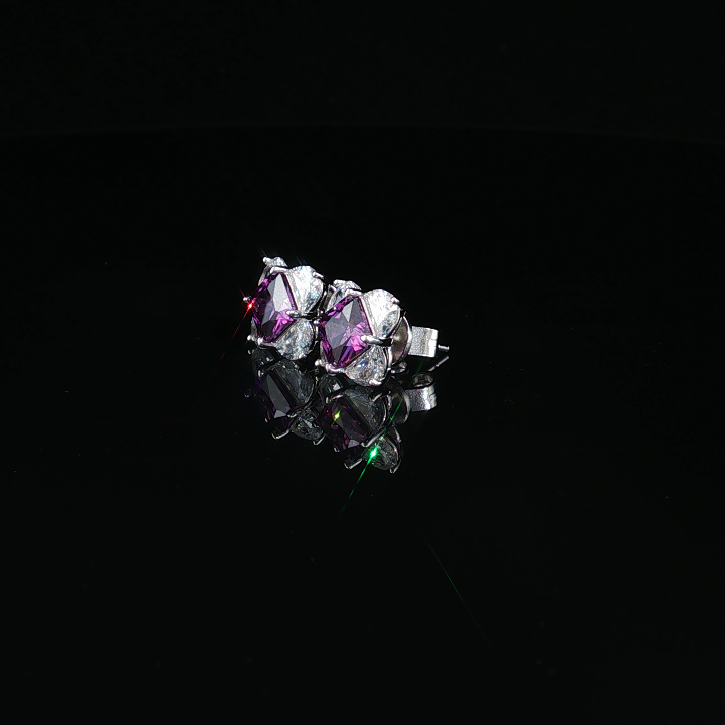 Square Amethyst and Cubic Zirconia Cluster Stud Earrings in Premium Sterling Silver