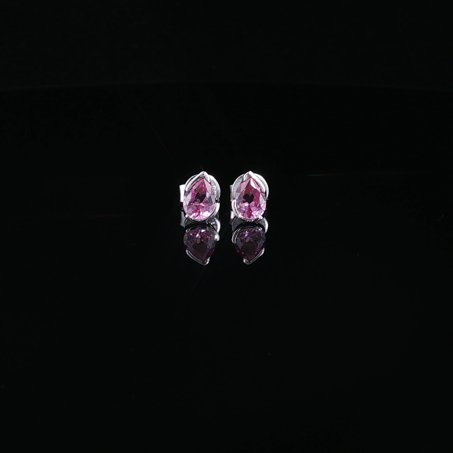 Pear-Cut Pink Tourmaline Stud Earrings in premium sterling silver