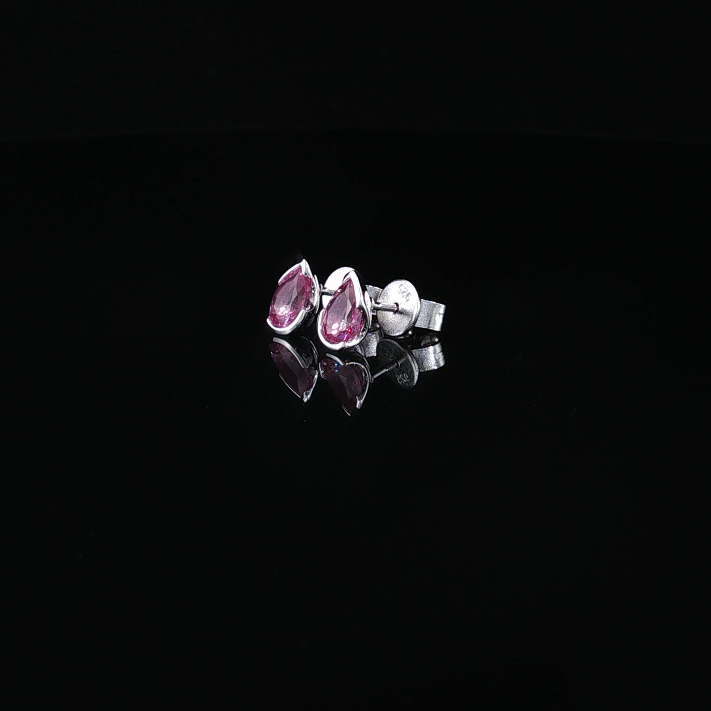 Pear-Cut Pink Tourmaline Stud Earrings in premium sterling silver