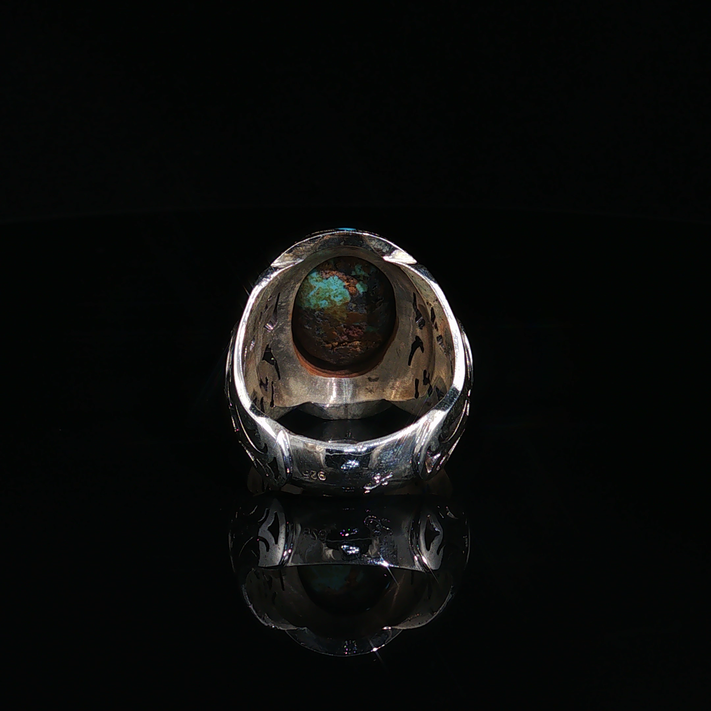 premium Sterling Silver Signet Ring with Oval Neshabour Turquoise Cabochon