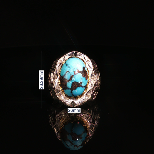 premium Sterling Silver Signet Ring with Oval Neshabour Turquoise Cabochon