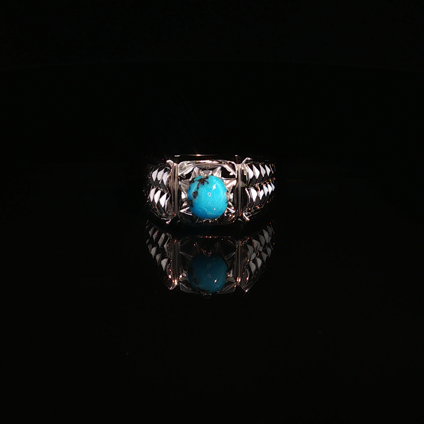 premium Sterling Silver Ring with Neshabour Turquoise Cabochon