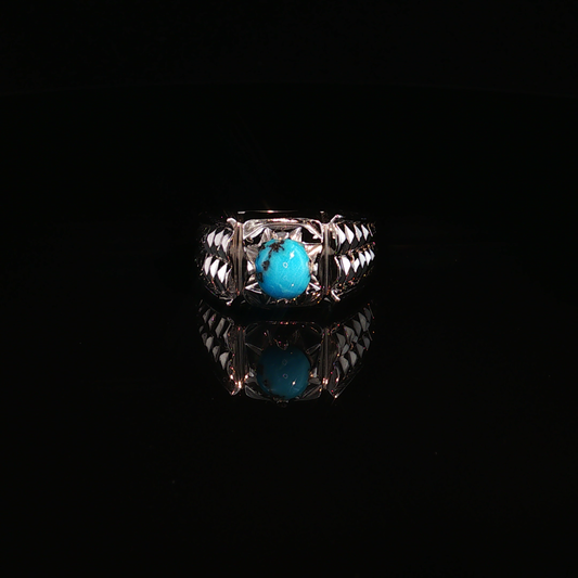 premium Sterling Silver Ring with Neshabour Turquoise Cabochon