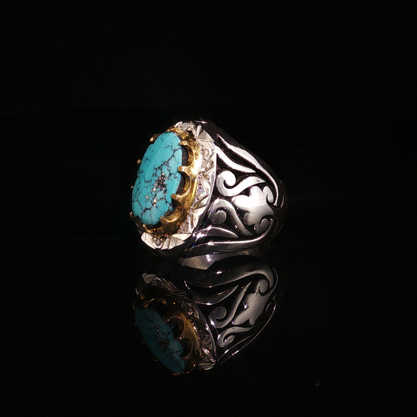 Oval Neshabour turqouise Ring in Premium Sterling Silver