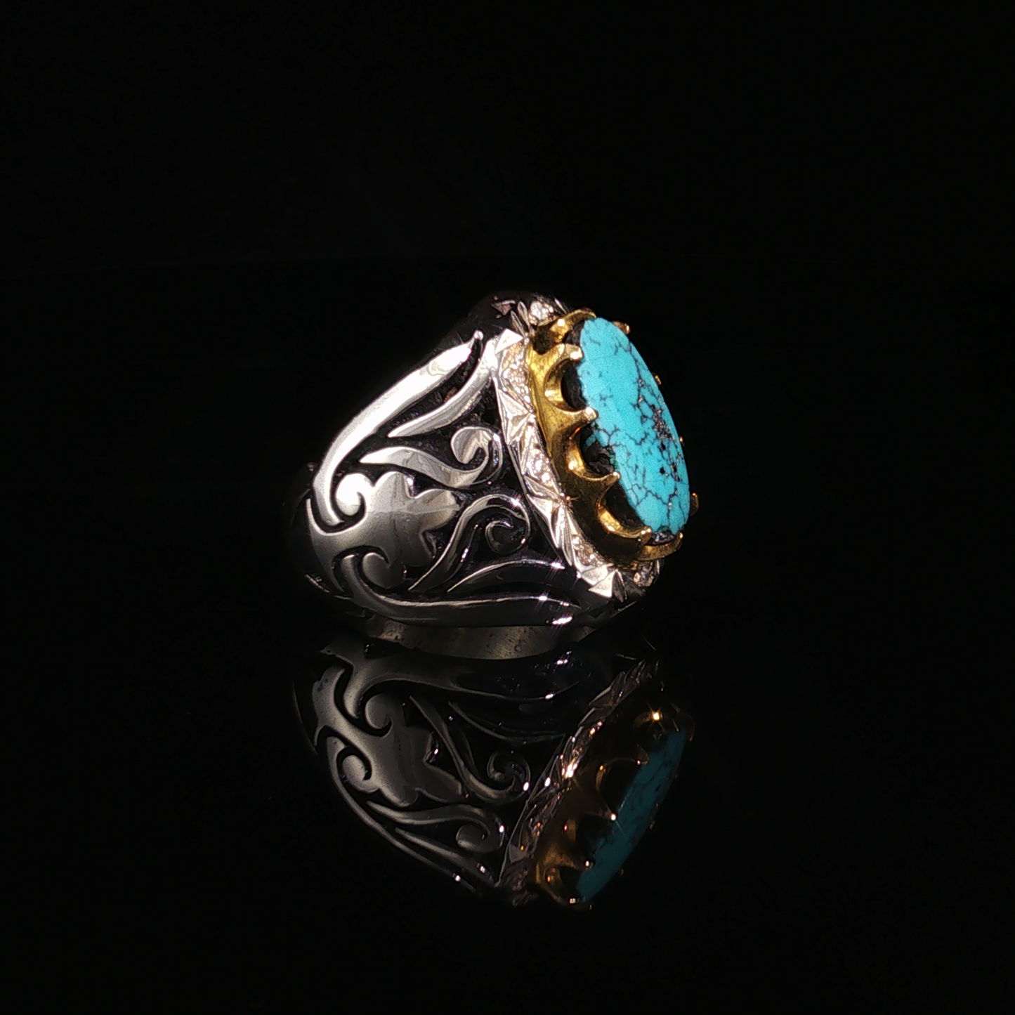 Oval Neshabour turqouise Ring in Premium Sterling Silver