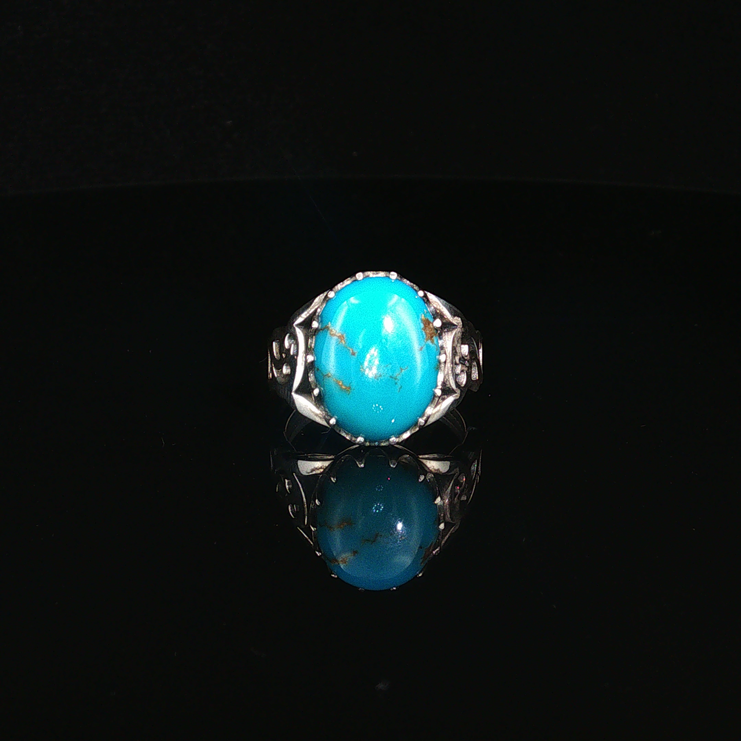 Oval Neshabour Turquoise Sterling Silver Statement Ring