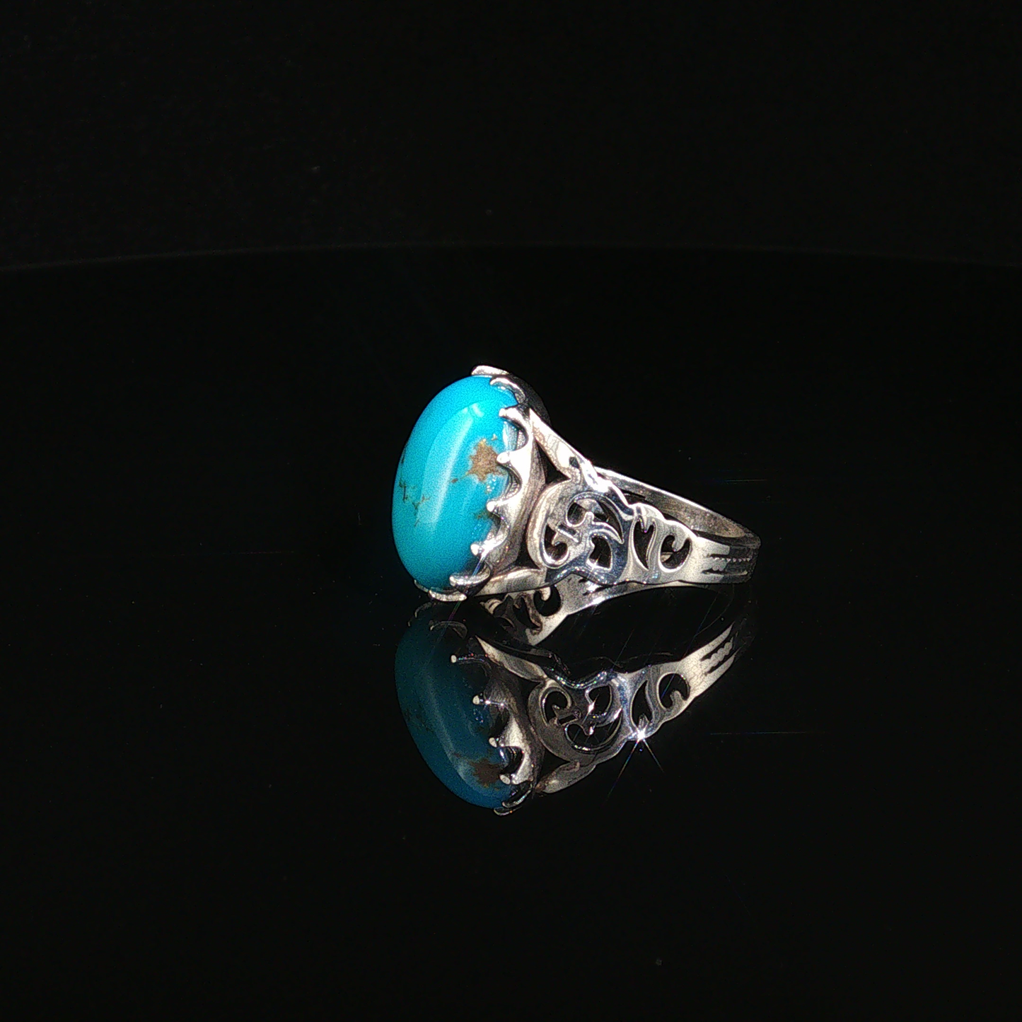 Oval Neshabour Turquoise Sterling Silver Statement Ring