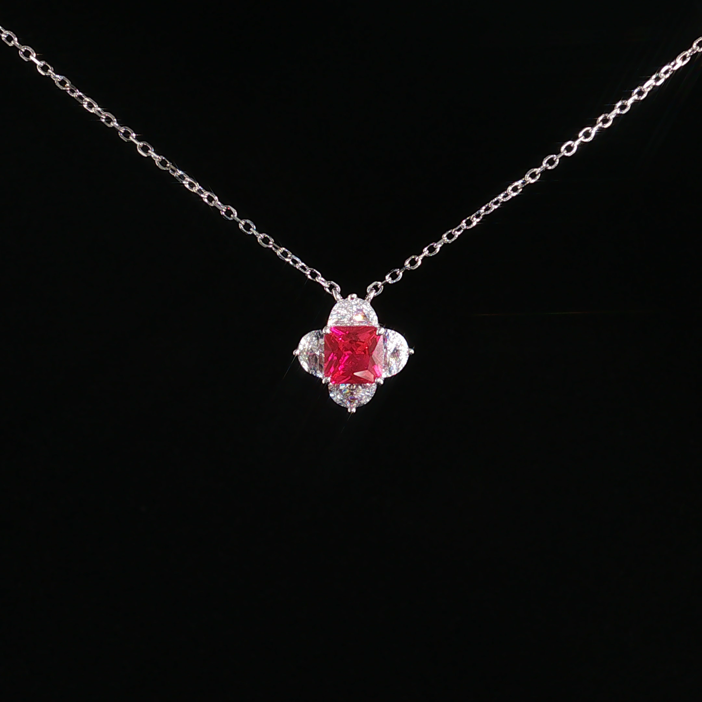 Ruby Clover Pendant in Premium Streling Silver