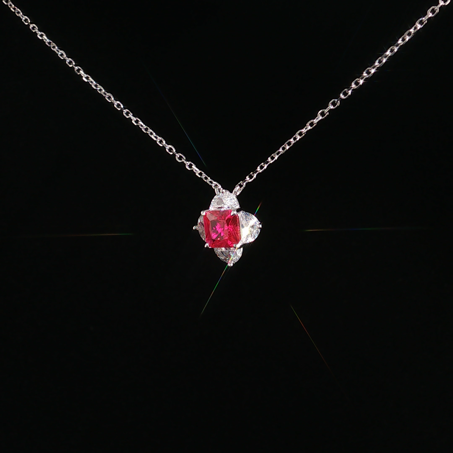 Ruby Clover Pendant in Premium Streling Silver