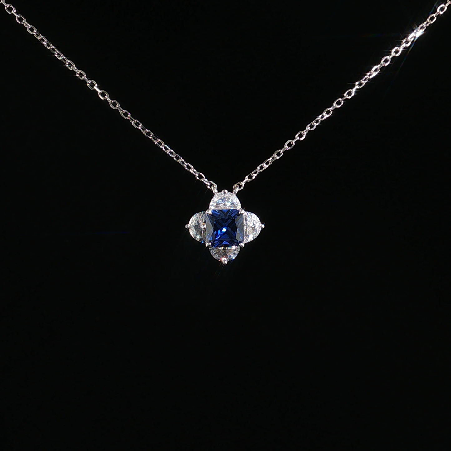 Royal Blue Sapphire Quatrefoil Pendant Necklace in Premium Sterling Silver