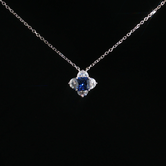 Royal Blue Sapphire Quatrefoil Pendant Necklace in Premium Sterling Silver
